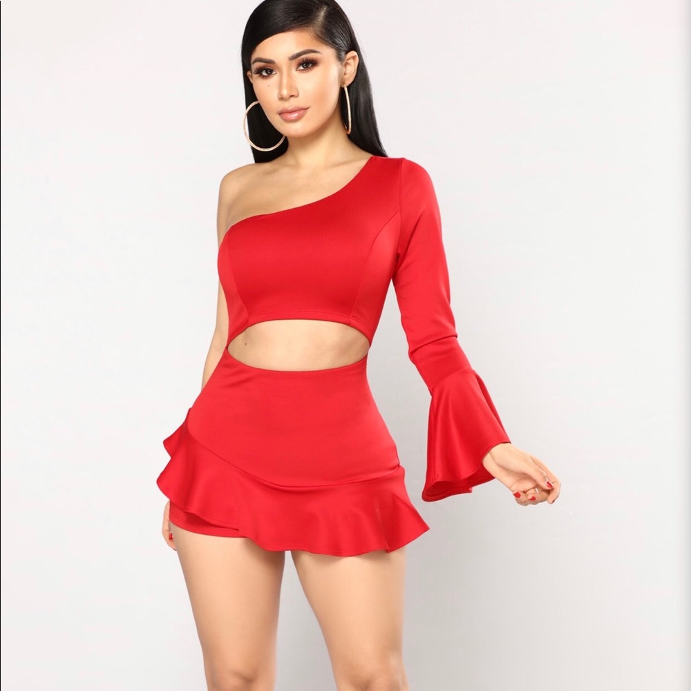 Fashion Nova Red One Shoulder Romper